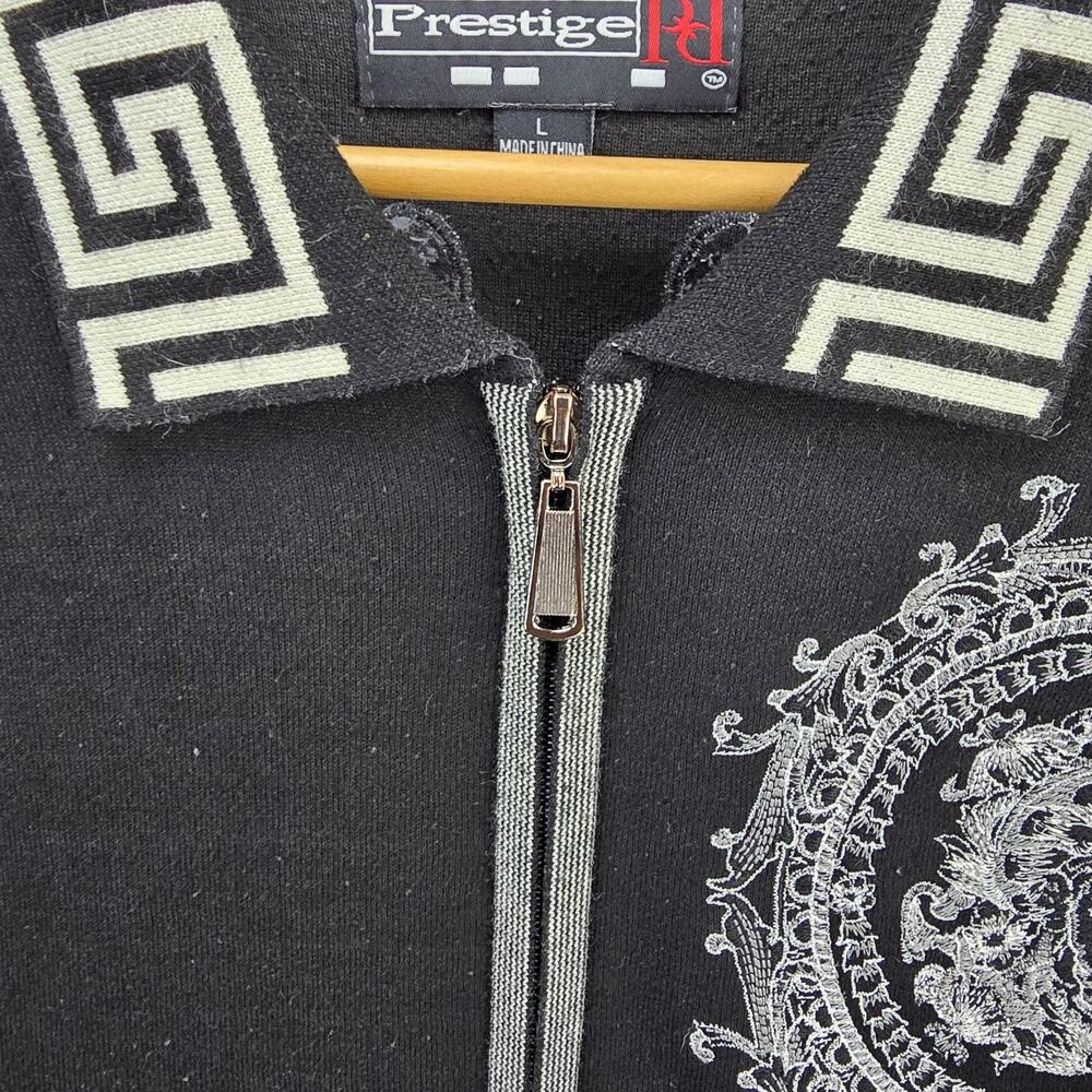 Vintage Royal Prestige Full Zip Jacket Large Black Embroidered Medusa Greek Key - Picture 7 of 16